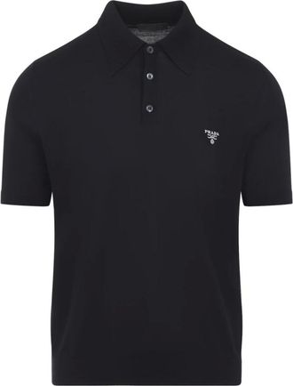 Prada Polo Shirts, male, Black, Size: XL Blue Virgin Wool Knit Polo