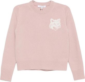Maison Kitsun&eacute; Truien & Vesten, Dames, Roze, M, Wol, Fox Head Intarsia Merino Jumper