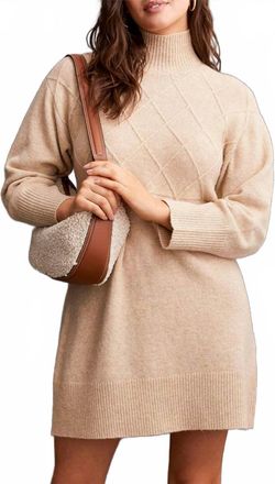 Tribal Diamond Knitted Sweater Dress In Oatmeal