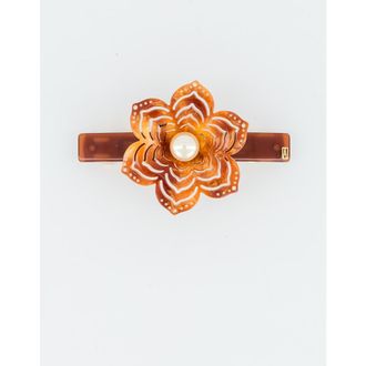 Alexandre de Paris Aphrodite Floral and Pearl Acetate Barette in Brown at Nordstrom