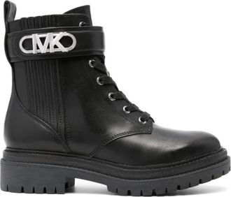 Michael Kors Zwarte Enkellaars - Dames - Veterlaarzen - Zwart - 38 1/2 EU - Leer - Schoenen