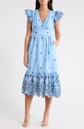 Sugarlips Joliet Stripe Eyelet Zayla Midi Dress in Blue-White at Nordstrom, Size X-Large