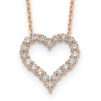 Diamond2Deal 14k Gold 1 Ct Lab Grown Diamond Open Heart Pendant Necklace 18 Clarity VS, Color D-E