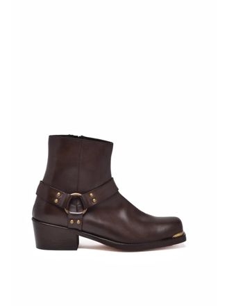 &Acirc;m&egrave; Brown Leather Zip Ankle Boots