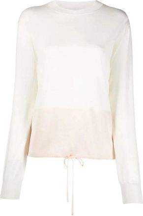 Jil Sander Sweater CN LS - Dames - Ronde hals truien - Beige - 2XS - Wol - Truien & Vesten