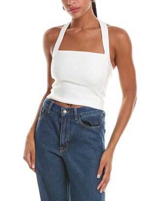 Alice & Olivia Alice + Olivia Fiona Halter Linen-Blend Cropped Top