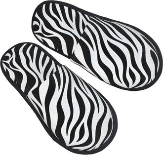 Generic Warm Slipper Black And White Stripes Print, Animal Skin Home Slipper Unisex House Shoes Non-Slip Scuff Slippers For Hotel Party Travel M