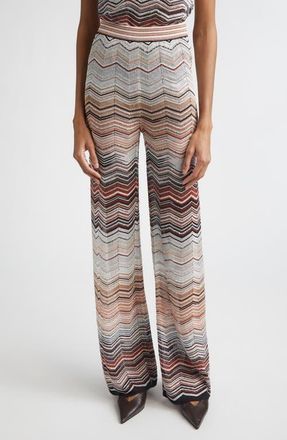 Missoni Sequin Metallic Zigzag Stripe Sweater Pants in Red And Beige Tones at Nordstrom, Size 10 Us