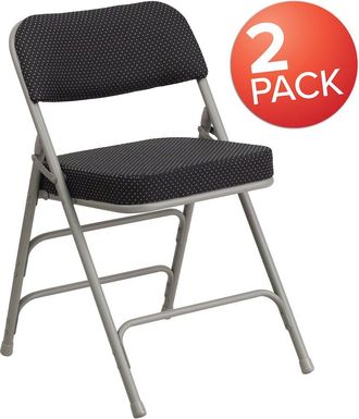 Flash Furniture 2 Pack Triple Braced & Double Hinged Black Pin-Dot Fabric Metal Folding Chair