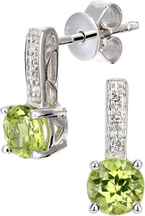 Jewelco London 9ct White Gold Diamond Peridot Inverted Lollipop Drop Earrings - DE1AXL601WPD