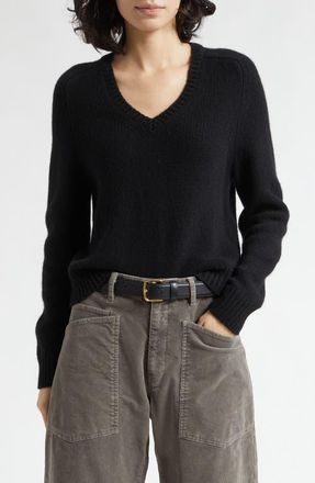 Nili Lotan Vicki V-Neck Cashmere & Virgin Wool Sweater in Black at Nordstrom, Size X-Large