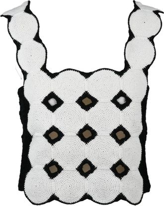 Alpha Studio White Black Linen Cotton Macram&eacute; Top