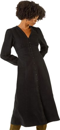 Roman Womens Corduroy Button Through Midi Dress - Black - Size 14 UK