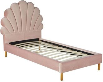 Vente-Unique Vente-unique - Letto conchiglia 90 x 190 cm - Velluto - Rosa - monica