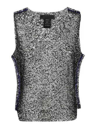 Maria Calderara Magpie Top In Black/blue Mesh Beads