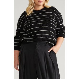 Universal Standard Bruno Stripe Rib Sweater in Black/Cream Stripe at Nordstrom, Size Xs