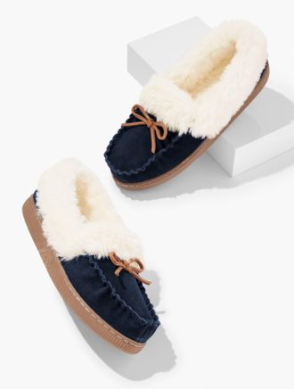Talbots Cleo Suede Faux Fur Moccasins Shoes - Indigo - 10M Talbots