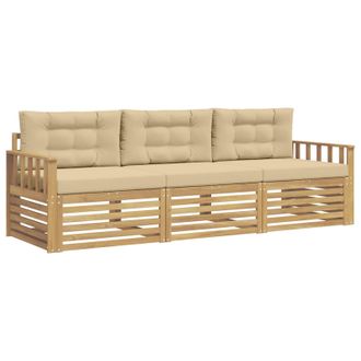 vidaXL Conjunto De Sof&aacute;s De Exterior Con Coj&iacute;n 3 Pcs Y Beige Poli&eacute;ster Vidaxl