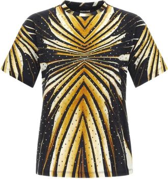 Roberto Cavalli Ray of Gold Print T-Shirt - Dames - T-shirts - Geel - M - Katoen - Tops