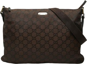 Gucci Brown Nylon Leather Messenger Bag Shoulder Bag (Pre-Owned)