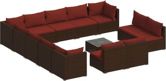 vidaXL Set Muebles De Jard&iacute;n 14 Pzas Y Cojines Rat&aacute;n Sint&eacute;tico Marr&oacute;n Vidaxl