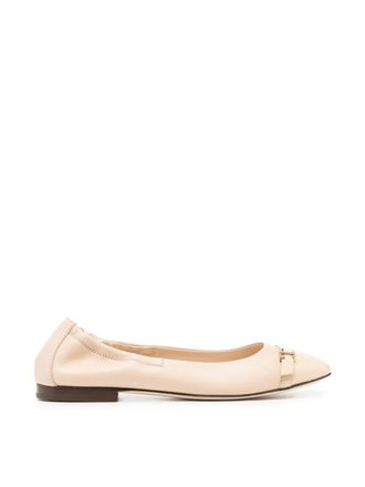 Tod's Tods Womens T Logo Strap Leather Ballerinas - Beige - Size EU 38