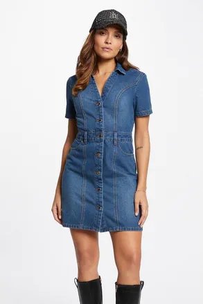 Morgan Korte jeansjurk met V-hals