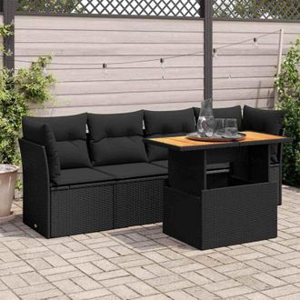 vidaXL Vidaxl - Set De Muebles De Jard&iacute;n 5 Pzas Y Cojines Rat&aacute;n Sint&eacute;tico Negro