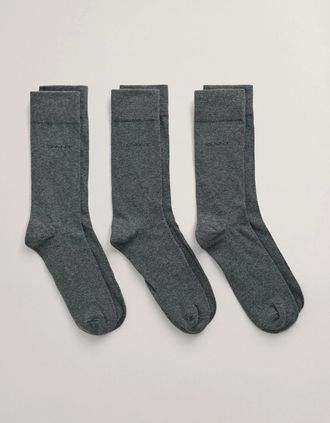 GANT Mens GANT Mens Soft Cotton Socks 3-Pack - 90 Charcoal Melange - Grey - Size: 9/9.5/10/10.5/11