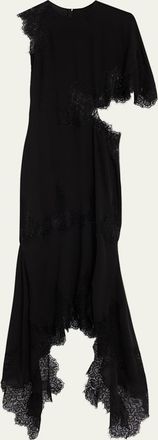 Stella McCartney One-Shoulder High-Low Dress with Lace Detail