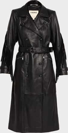 L'agence Celina Leather Fringe Trench Coat
