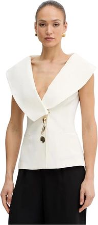 Simona Corsellini Gilet met sculpturale knopen - Dames - Bodywarmers - Beige - XS - Leer - Jassen