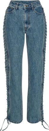 Rotate Biologische katoenen rechte jeans met veterdetail - Dames - Regular Fit Jeans - Blauw - W25 - Katoen - Jeans