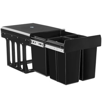 TecTake Cubo de basura, pl&aacute;stico, 3 compartimentos, gu&iacute;as telesc&oacute;picas, negro