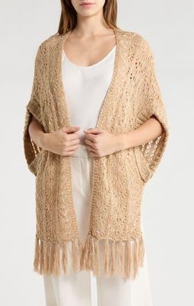 Vince Camuto Sequin Open Knit Fringe Trim Shawl in Oat at Nordstrom Rack