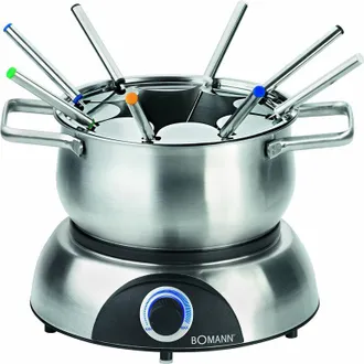 Bomann Set di fonduta elettrica, con Protezione Anti-Flashy Rimovibile, Servizio di fonduta con forcelle di fonduta in Acciaio Inossidabile, FD2248CB