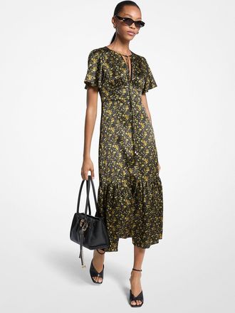 Michael Kors Floral Hammered Satin Midi Dress