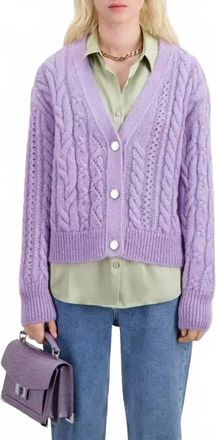 The Kooples Mohair Cable Knit Cardigan In Purple