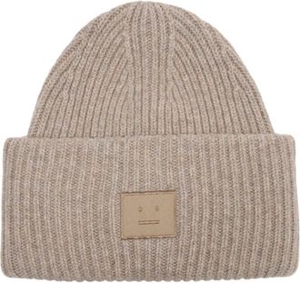 Acne Studios Beanies, unisex, Beige, Size: ONE SIZE Large Face Logo Beanie