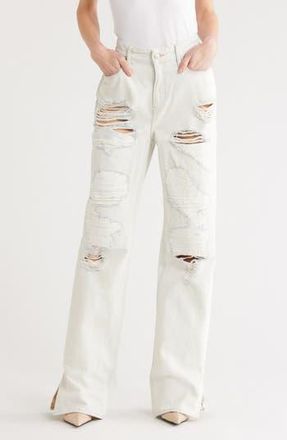 Good American The Khlo Distressed Straight Leg Jeans in Indigo1016 at Nordstrom Rack, Size 15