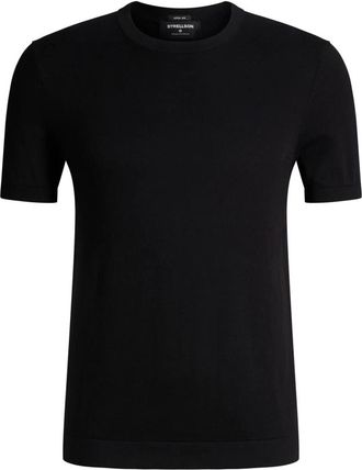Strellson Tops, Heren, Zwart, L, Katoen, Gebreid T-shirt van Katoen en Zijde