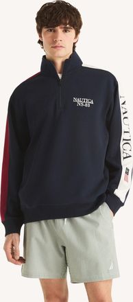 Nautica Mens Colorblock Quarter-Zip Mock-Neck