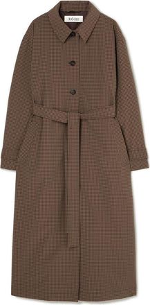 R&oacute;he Technical Check Belted Stretch Nylon Coat in Brown Multi Check at Nordstrom, Size 8 Us
