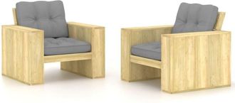 vidaXL Sillas De Jard&iacute;n Cojines 2 Uds Gris Madera De Pino Impregnada Vidaxl