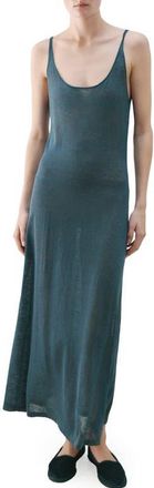 Mango Linen Blend Midi Dress in Night Blue at Nordstrom, Size Large