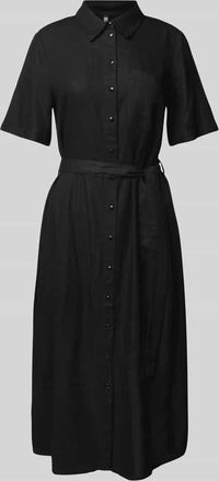 Pieces Tailliertes Freizeitkleid aus Viskose-Leinen-Mix Modell PIA in Black, Gr&ouml;&szlig;e XS