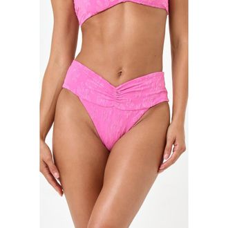 L*Space Bardot Ruched Jacquard High Waist Bikini Bottoms in Hottest Pink at Nordstrom, Size X-Large