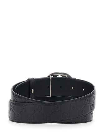 Gucci GG Buckle Embossed Belt - Black