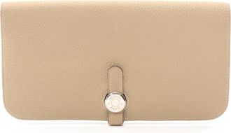 Herm&egrave;s Beige Taurillon Clemence Leather Long Wallet (Bi-Fold) (Pre-Owned)