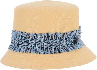 Maison Michel Blauwe Brisa Tweed Hoed met Monogram - Dames - Hoeden - Beige - M - Tweed - Accessoires